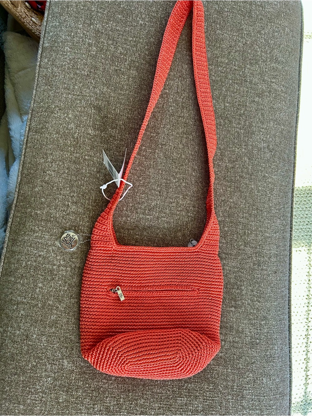NWT The Sak Coral Apricot Crochet All that Crossbody Bag style 109059 zippered - Picture 7 of 10
